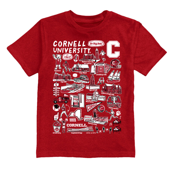 Cornell Big Red Hand Sketched Vive La Fete Impressions Artwork Red Cotton Short Sleeve Tshirt