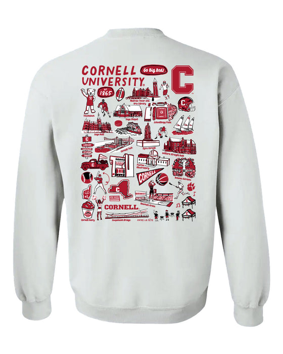 Cornell Big Red Hand Sketched Vive La Fete Impressions Artwork Red Crew Neck Sweatshirt for Women