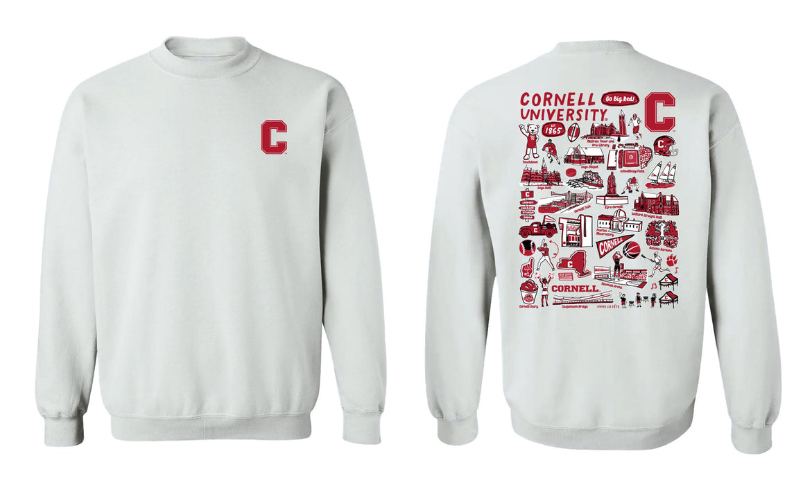 Cornell Big Red Hand Sketched Vive La Fete Impressions Artwork Red Crew Neck Sweatshirt for Women
