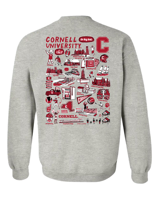 Cornell Big Red Hand Sketched Vive La Fete Impressions Artwork Red Crew Neck Sweatshirt for Women