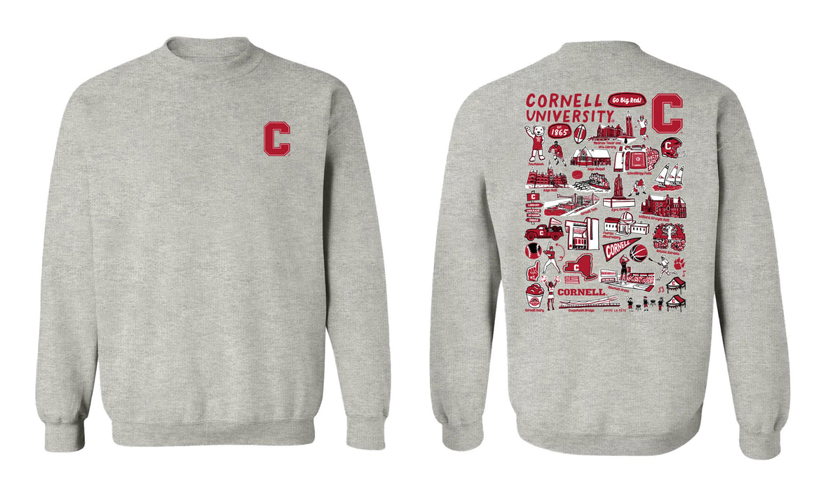Cornell Big Red Hand Sketched Vive La Fete Impressions Artwork Red Crew Neck Sweatshirt for Women
