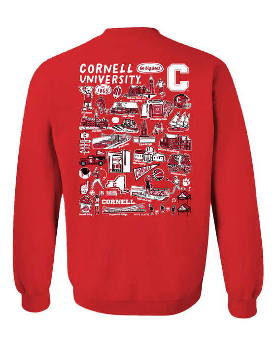 Cornell Big Red Hand Sketched Vive La Fete Impressions Artwork Red Crew Neck Sweatshirt for Women