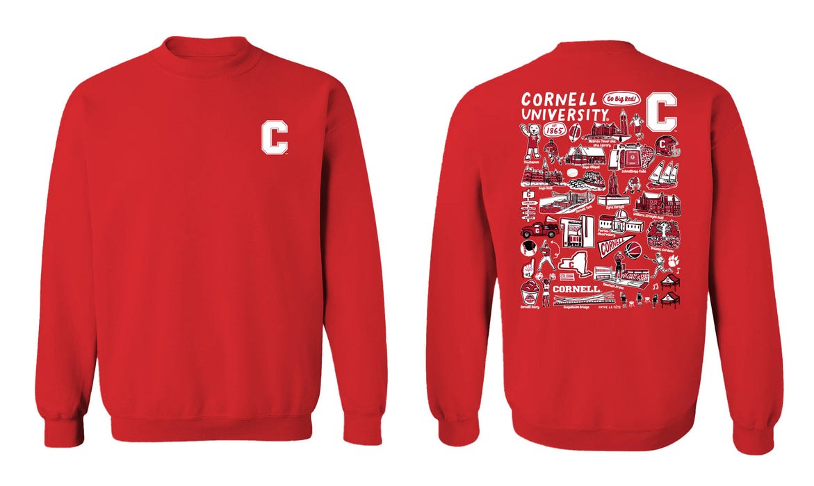 Cornell Big Red Hand Sketched Vive La Fete Impressions Artwork Red Crew Neck Sweatshirt for Women