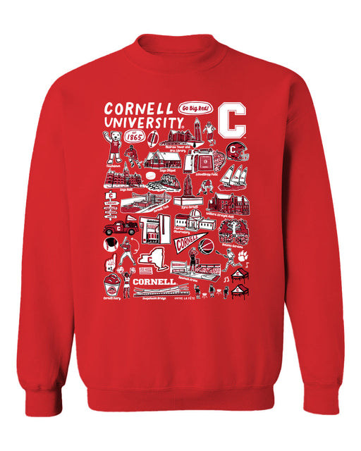 Cornell Big Red Hand Sketched Vive La Fete Impressions Red Cotton Crewneck Sweatshirt for Women