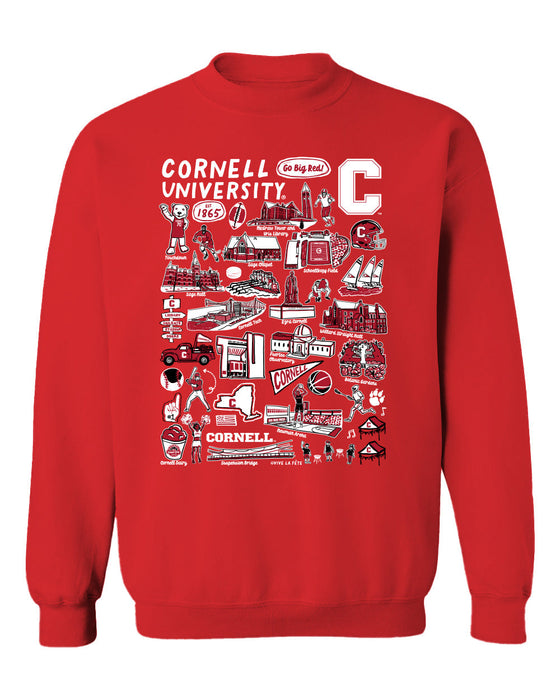 Cornell Big Red Hand Sketched Vive La Fete Impressions Red Cotton Crewneck Sweatshirt for Women