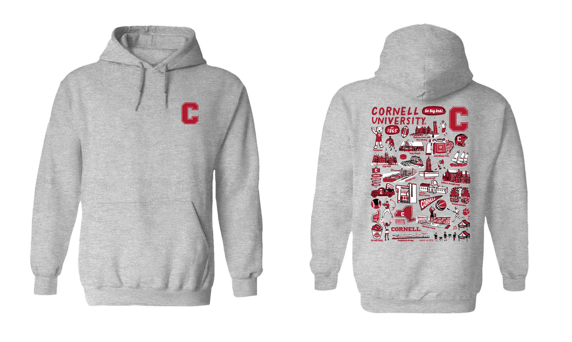 Cornell Big Red Hand Sketched Vive La Fete Impressions Artwork Red Boys Cotton Fleece Long Sleeve Hoodie