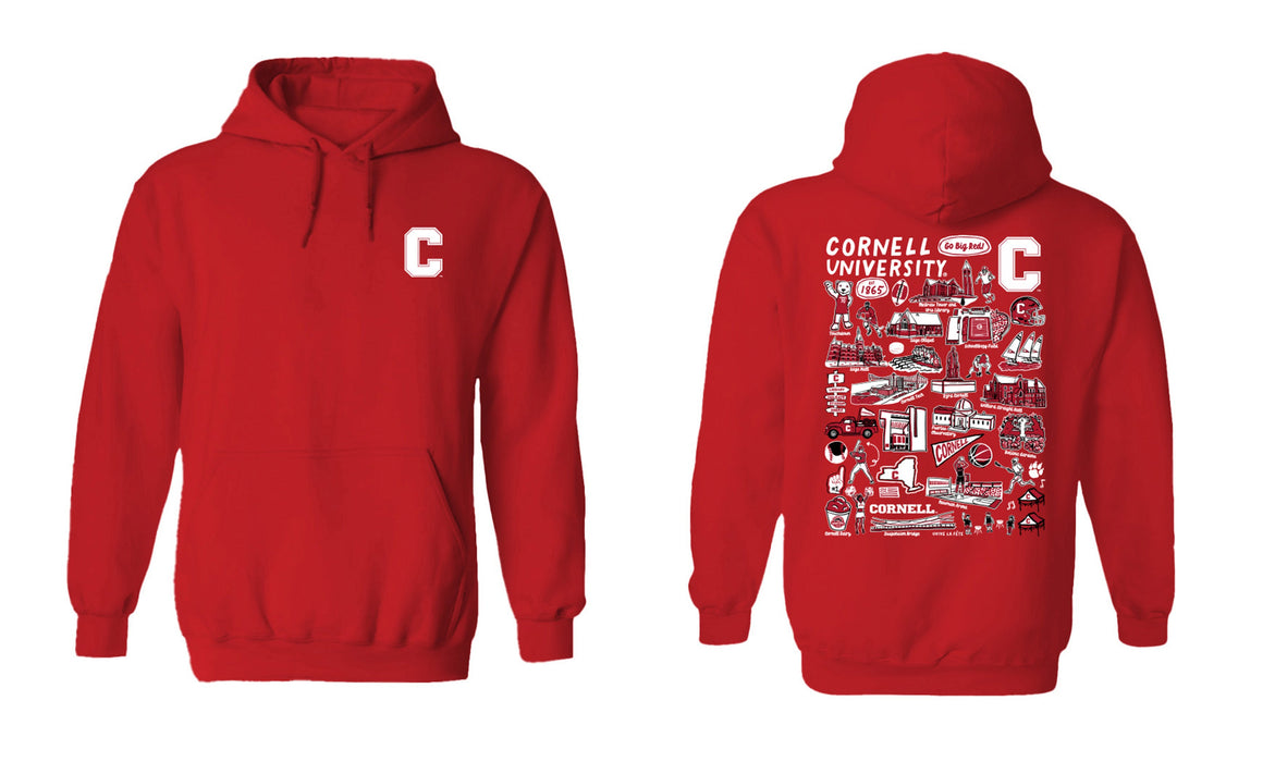 Cornell Big Red Hand Sketched Vive La Fete Impressions Artwork Red Boys Cotton Fleece Long Sleeve Hoodie