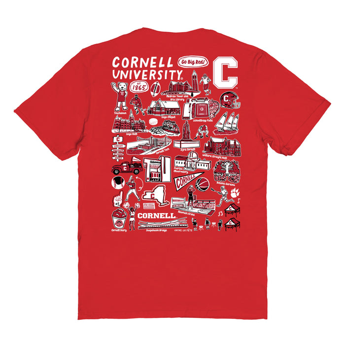 Cornell Big Red Vive La Fete Impressions Artwork Red Womens Cotton Tshirt