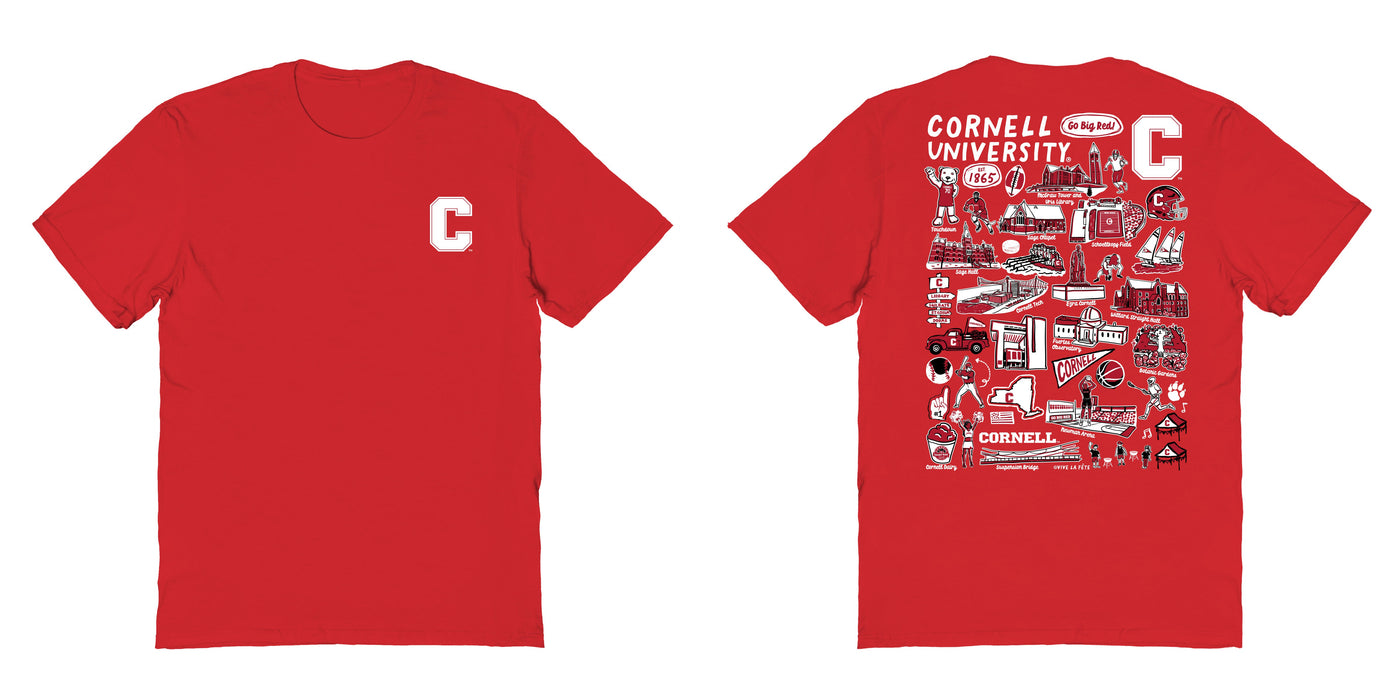 Cornell Big Red Vive La Fete Impressions Artwork Red Womens Cotton Tshirt