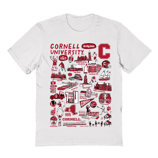 Cornell Big Red Hand Sketched Vive La Fete Impressions White Cotton Tshirt for Women