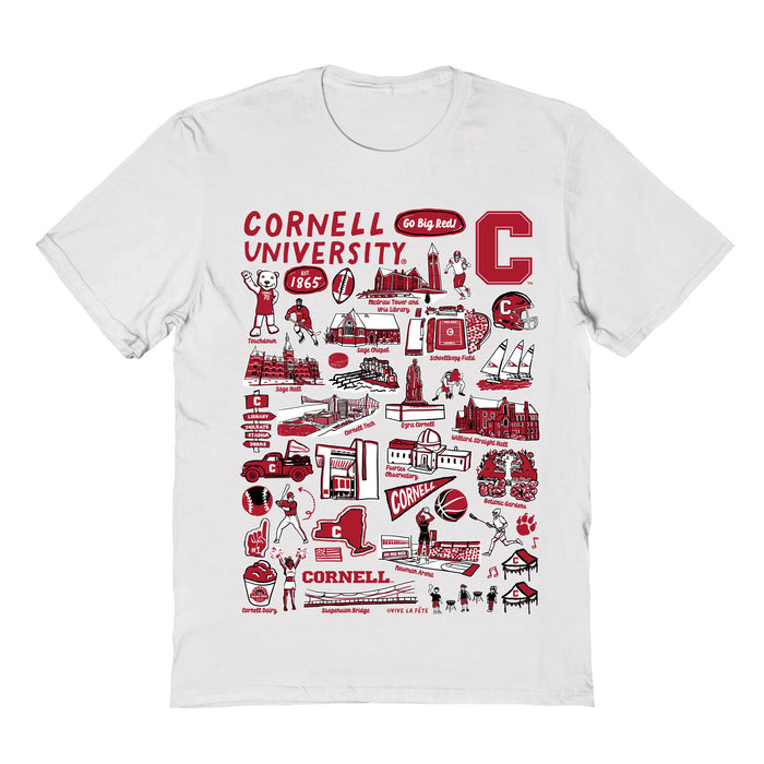 Cornell Big Red Hand Sketched Vive La Fete Impressions White Cotton Tshirt for Women