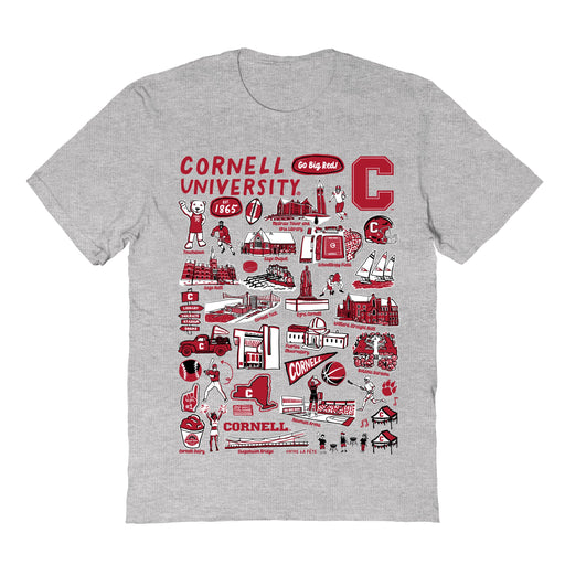 Cornell Big Red Hand Sketched Vive La Fete Impressions Grey Cotton Tshirt for Women