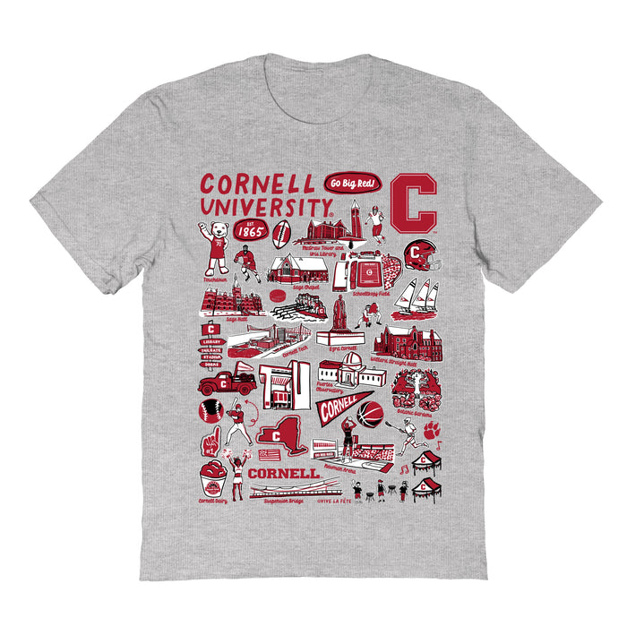 Cornell Big Red Hand Sketched Vive La Fete Impressions Grey Cotton Tshirt for Women