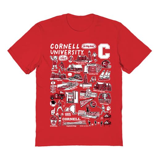 Cornell Big Red Hand Sketched Vive La Fete Impressions Red Cotton Tshirt for Women