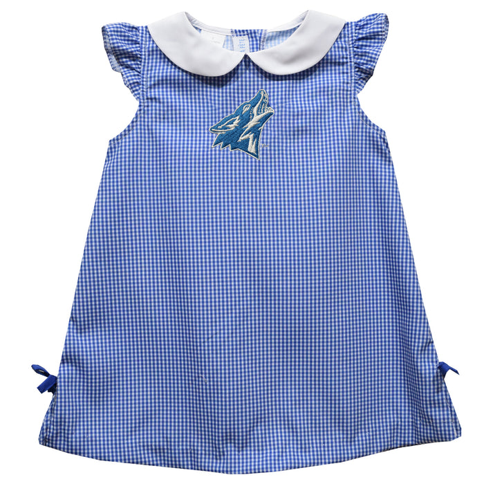 Cal State San Bernardino Coyotes CSUSB  Embroidered Royal Gingham A Line Dress