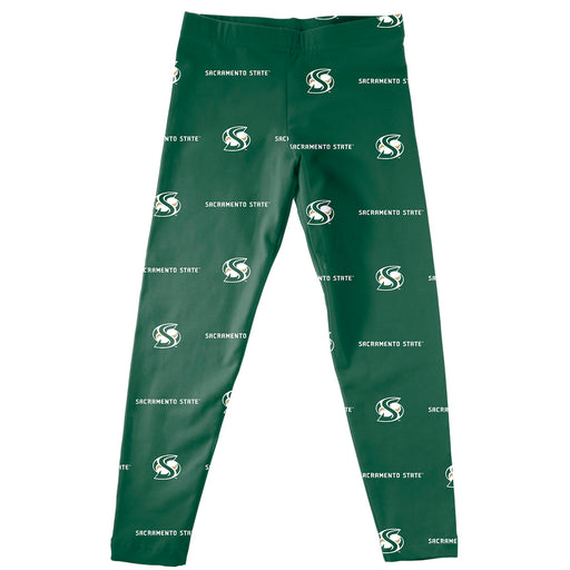 Sacramento State Hornets Vive La Fete Girls Game Day All Over Two Logos Elastic Waist Classic Play Green Leggings Tights