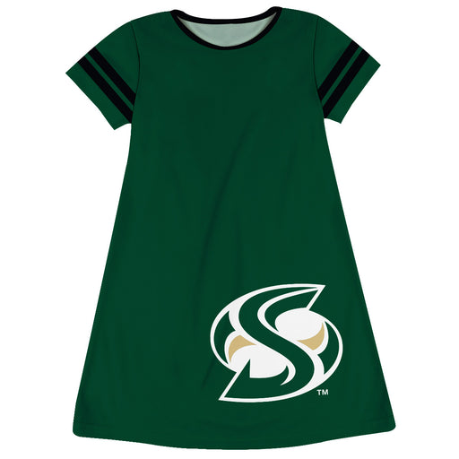 Sacramento State Hornets Vive La Fete Girls Game Day Short Sleeve Green A-Line Dress with large Logo
