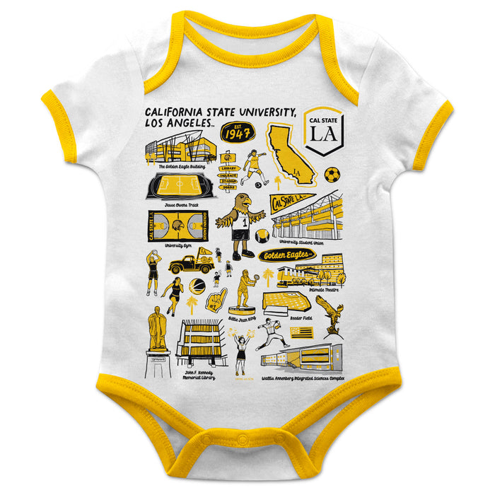 Cal State Los Angeles Golden Eagles Hand Sketched Vive La Fete Impressions Artwork Infant White Short Sleeve Onesie Body