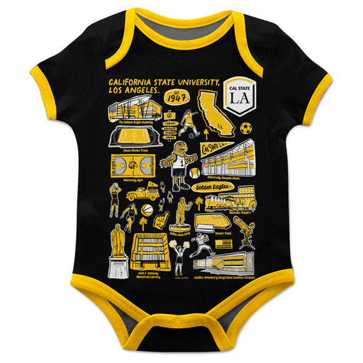 Cal State Los Angeles Golden Eagles Hand Sketched Vive La Fete Impressions Artwork Infant Black Short Sleeve Onesie Body