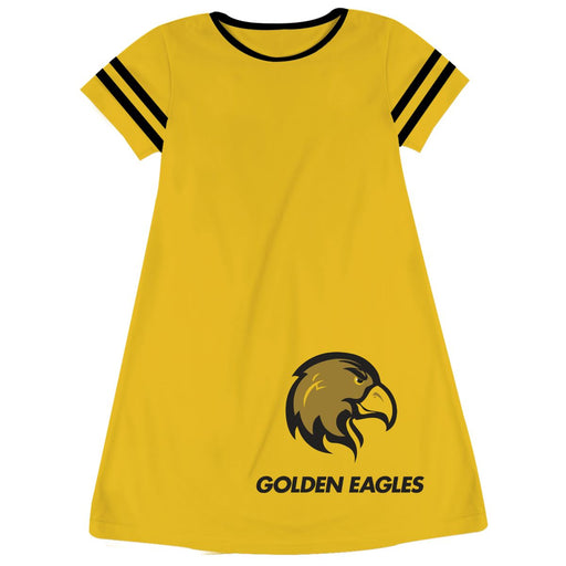 Cal State Los Angeles Golden Eagles Vive La Fete Girls Game Day Short Sleeve Gold A-Line Dress with large Logo