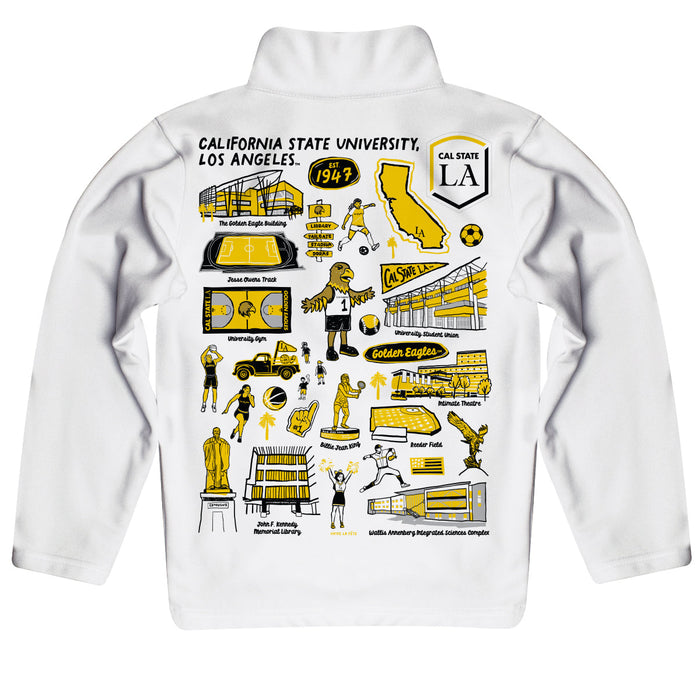 Cal State Los Angeles Golden Eagles Hand Sketched Vive La Fete Impressions Artwork White Boys Quarter Zip Pullover V1 - Vive La Fête - Online Apparel Store