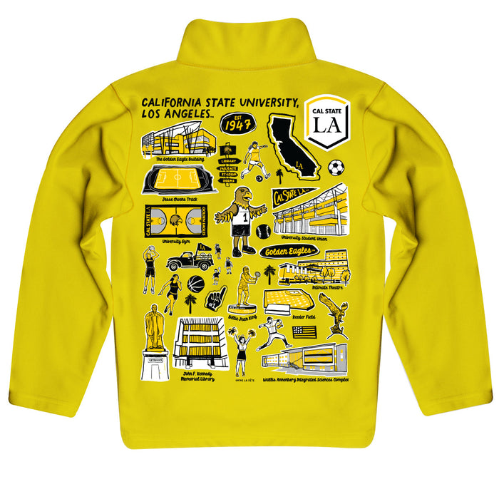 Cal State Los Angeles Golden Eagles Hand Sketched Vive La Fete Impressions Artwork Gold Boys Quarter Zip Pullover V1 - Vive La Fête - Online Apparel Store