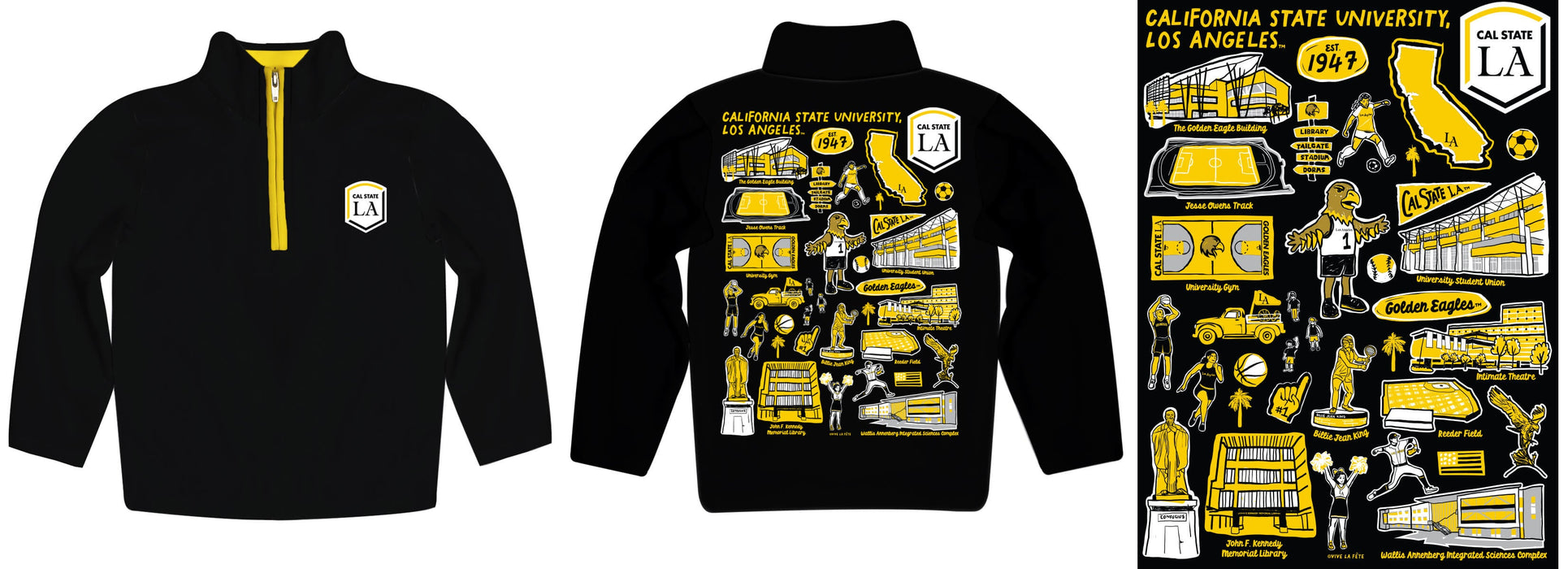 Cal State Los Angeles Golden Eagles Hand Sketched Vive La Fete Impressions Artwork Black Boys Quarter Zip Pullover V1 - Vive La Fête - Online Apparel Store