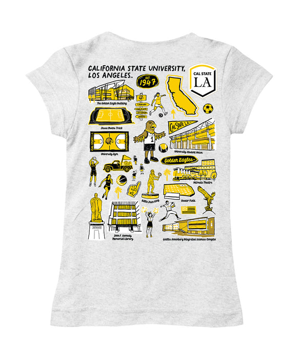 Cal State LA Golden Eagles  Hand Sketched Vive La Fete Impressions Artwork White Girls Cotton Short Sleeve Tee - Vive La Fête - Online Apparel Store