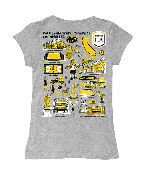 Cal State LA Golden Eagles  Hand Sketched Vive La Fete Impressions Artwork Grey Girls Cotton Short Sleeve Tee - Vive La Fête - Online Apparel Store