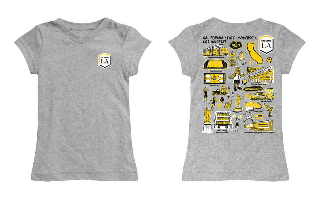 Cal State LA Golden Eagles  Hand Sketched Vive La Fete Impressions Artwork Grey Girls Cotton Short Sleeve Tee - Vive La Fête - Online Apparel Store