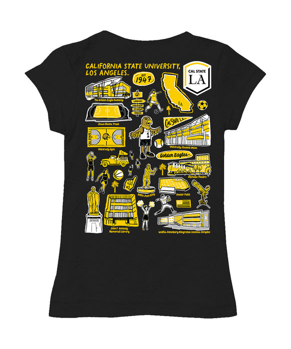 Cal State LA Golden Eagles  Hand Sketched Vive La Fete Impressions Artwork Black Girls Cotton Short Sleeve Tee - Vive La Fête - Online Apparel Store