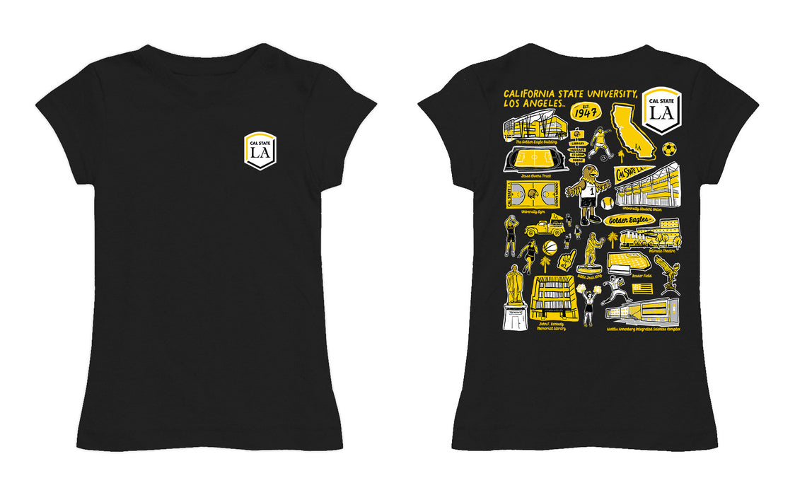 Cal State LA Golden Eagles  Hand Sketched Vive La Fete Impressions Artwork Black Girls Cotton Short Sleeve Tee - Vive La Fête - Online Apparel Store