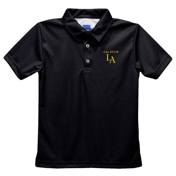 Cal State Los Angeles Golden Eagles Embroidered Black Short Sleeve Polo Box Shirt