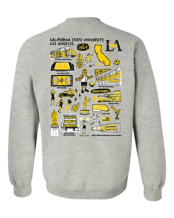 Cal State LA Golden Eagles Hand Sketched Artwork Black Crewneck Sweatshirt for Women - Vive La Fête - Online Apparel Store