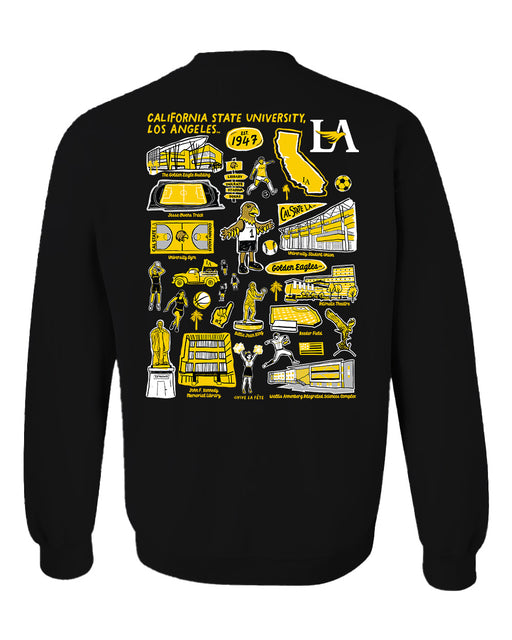 Cal State LA Golden Eagles Hand Sketched Artwork Black Crewneck Sweatshirt for Women - Vive La Fête - Online Apparel Store