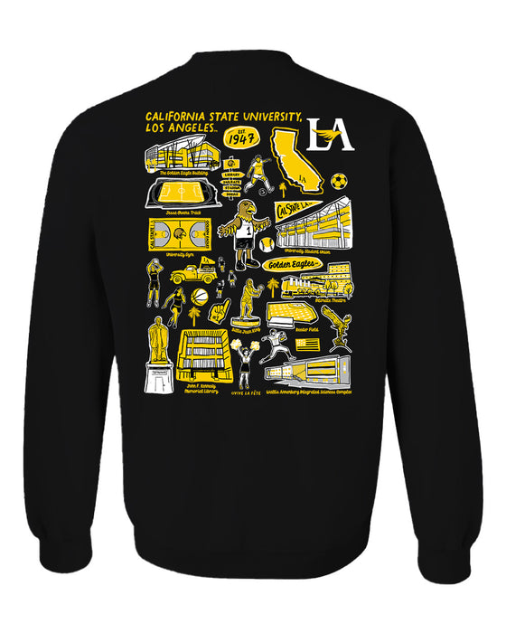 Cal State LA Golden Eagles Hand Sketched Artwork Black Crewneck Sweatshirt for Women - Vive La Fête - Online Apparel Store