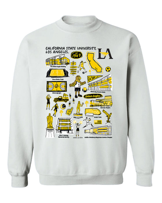 Cal State LA Golden Eagles  Hand Sketched Vive La Fete Impressions White Cotton Crewneck Sweatshirt for Women