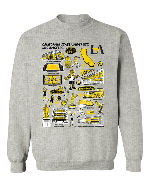 Cal State LA Golden Eagles  Hand Sketched Vive La Fete Impressions Grey Cotton Crewneck Sweatshirt for Women