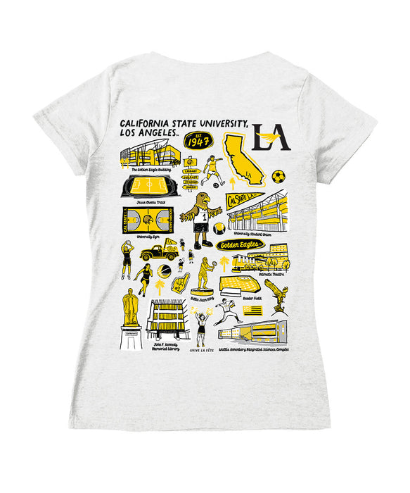 Cal State LA Golden Eagles  Hand Sketched Vive La Fete Impressions Artwork Black Women Cotton Short Sleeve V-Neck Tshirt