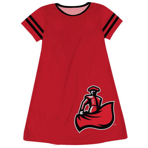 CSUN California State Northridge Matadors Vive La Fete Girls Game Day Short Sleeve Red A-Line Dress with large Logo