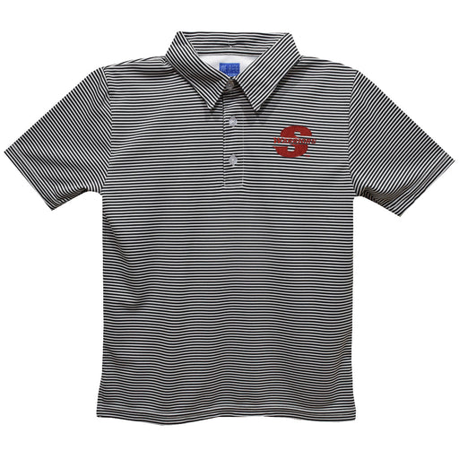 Cal State Stanislaus Warriors CSUSTAN Embroidered Black Stripes Short Sleeve Polo Box Shirt