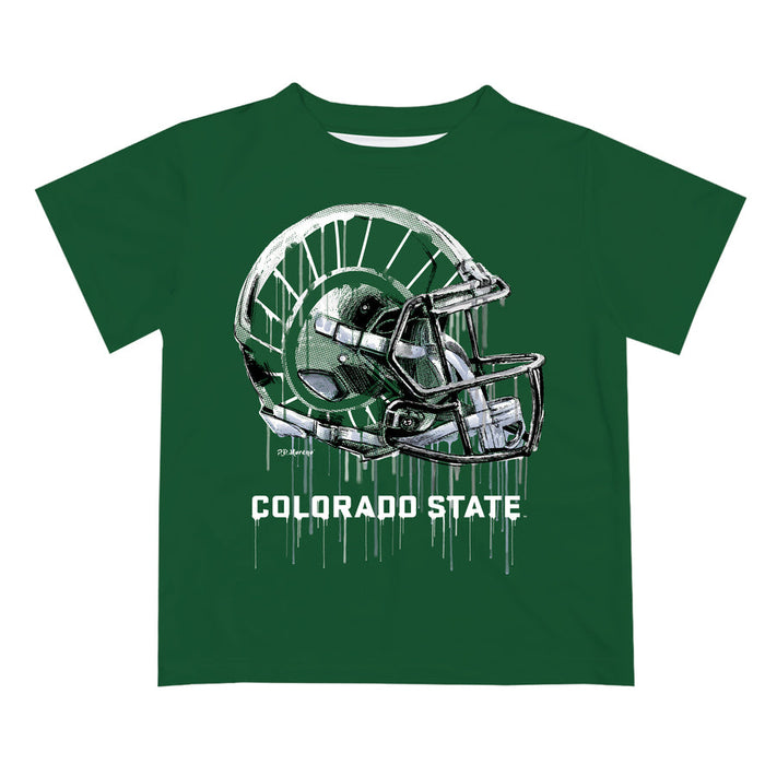 Colorado State Rams CSU Original Dripping Football Green T-Shirt by Vive La Fete