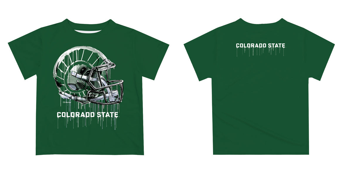 Colorado State Rams CSU Original Dripping Football Green T-Shirt by Vive La Fete - Vive La Fête - Online Apparel Store