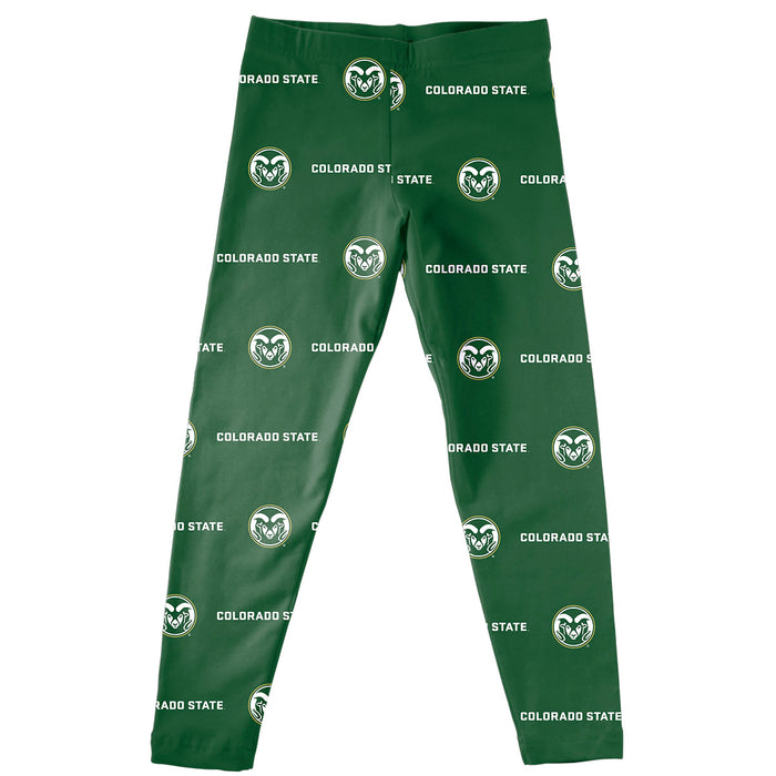 Colorado State Rams CSU Vive La Fete Girls Game Day All Over Two Logos Elastic Waist Classic Play Green Leggings Tights