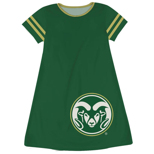 Colorado State Rams CSU Vive La Fete Girls Game Day Short Sleeve Green A-Line Dress with large Logo