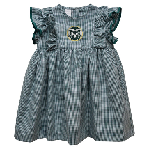 Colorado State Rams CSU Embroidered Hunter Green Gingham Ruffle Dress