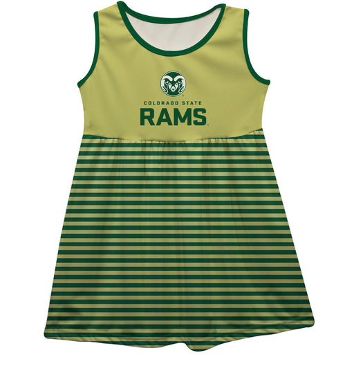 Colorado State Rams CSU Vive La Fete Girls Game Day Sleeveless Tank Dress Solid Gold Logo Stripes on Skirt