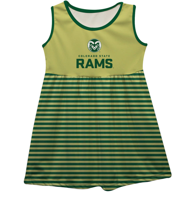 Colorado State Rams CSU Vive La Fete Girls Game Day Sleeveless Tank Dress Solid Gold Logo Stripes on Skirt