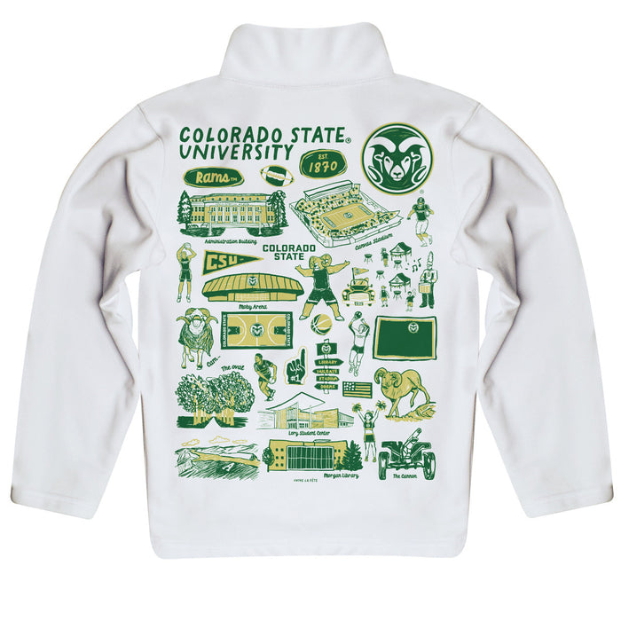 Colorado State Rams CSU Hand Sketched Vive La Fete Impressions Artwork White Boys Quarter Zip Pullover V1 - Vive La Fête - Online Apparel Store