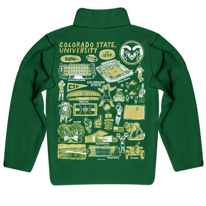 Colorado State Rams CSU Hand Sketched Vive La Fete Impressions Artwork Green Boys Quarter Zip Pullover V1 - Vive La Fête - Online Apparel Store